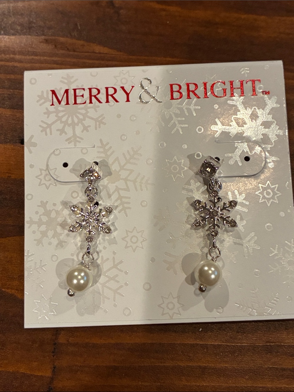 Silver Snowflake Pearl Drop Earrings